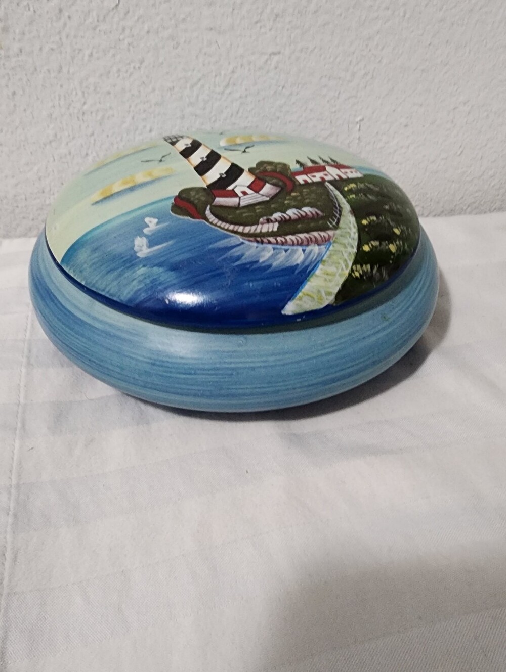 Hand-Painted Blue Nautical Decorative Trinket Box